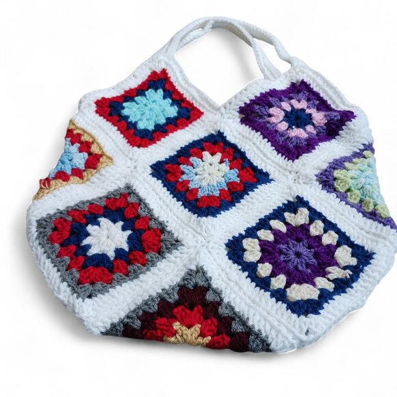 Handmade Colorful Granny Square Crochet Bag – Shoulder Bag Boho Hippie Chic - Picture 6 of 9